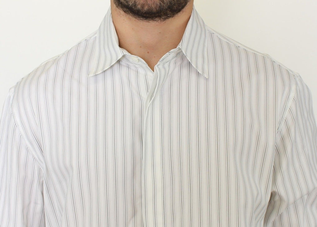 Ermanno Scervino White Black Striped Regular Fit Casual Shirt
