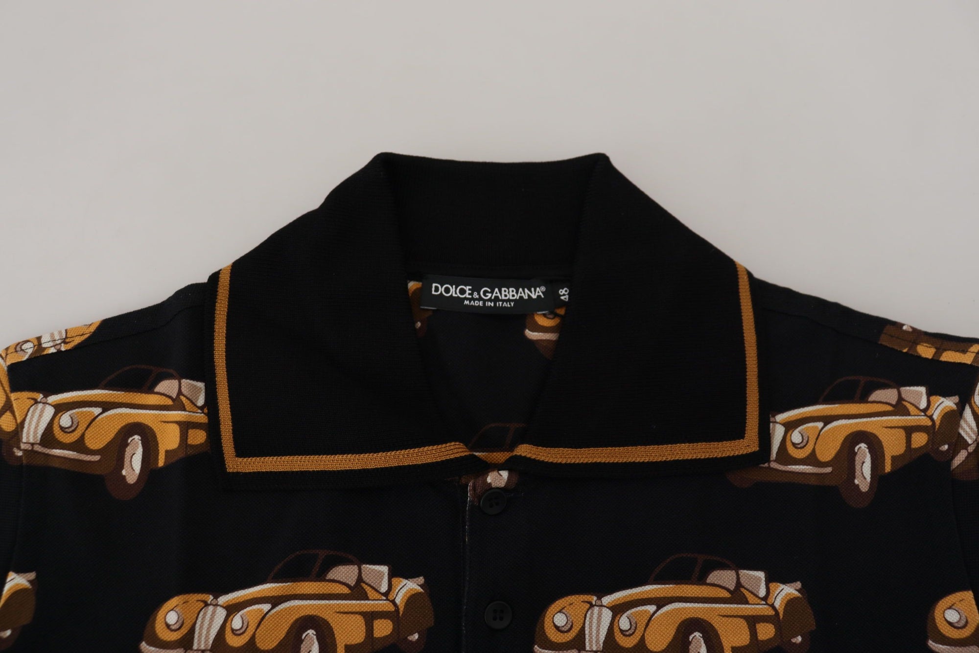 Dolce & Gabbana Black Car Print Short Sleeve Polo T-shirt