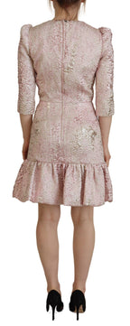 Dolce & Gabbana Pink Jaquard 3/4 Sleeve Sheath Midi Dress