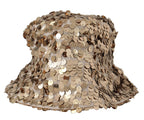 Dolce & Gabbana Gold Silk Sequin Embellished Designer Brim Bucket Hat - Maison Luxe