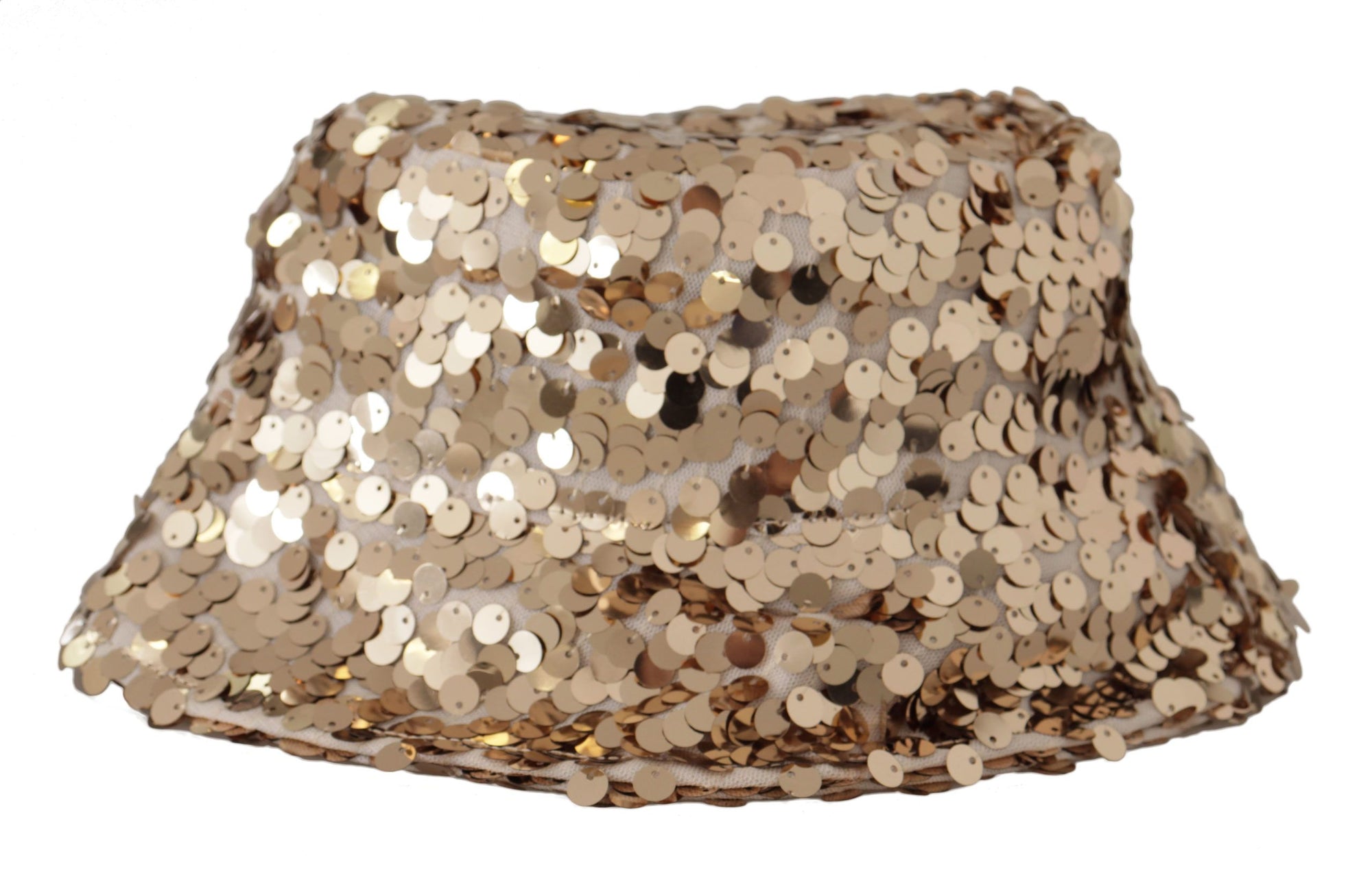 Dolce & Gabbana Gold Silk Sequin Embellished Designer Brim Bucket Hat - Maison Luxe