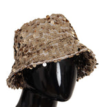 Dolce & Gabbana Gold Silk Sequin Embellished Designer Brim Bucket Hat - Maison Luxe