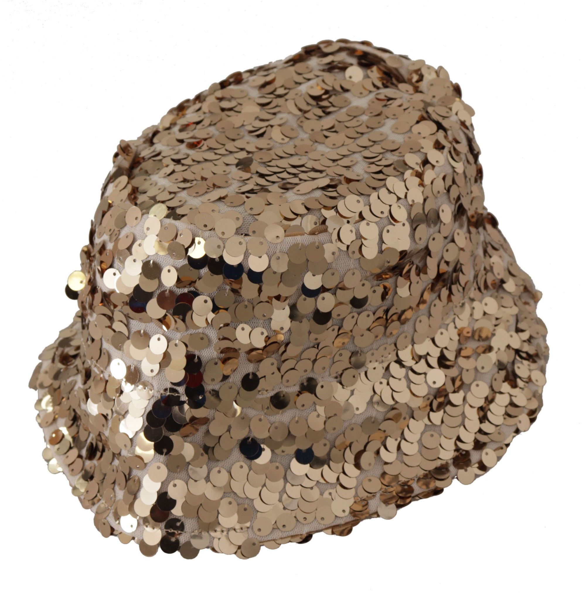 Dolce & Gabbana Gold Silk Sequin Embellished Designer Brim Bucket Hat - Maison Luxe