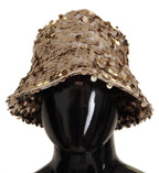 Dolce & Gabbana Gold Silk Sequin Embellished Designer Brim Bucket Hat - Maison Luxe
