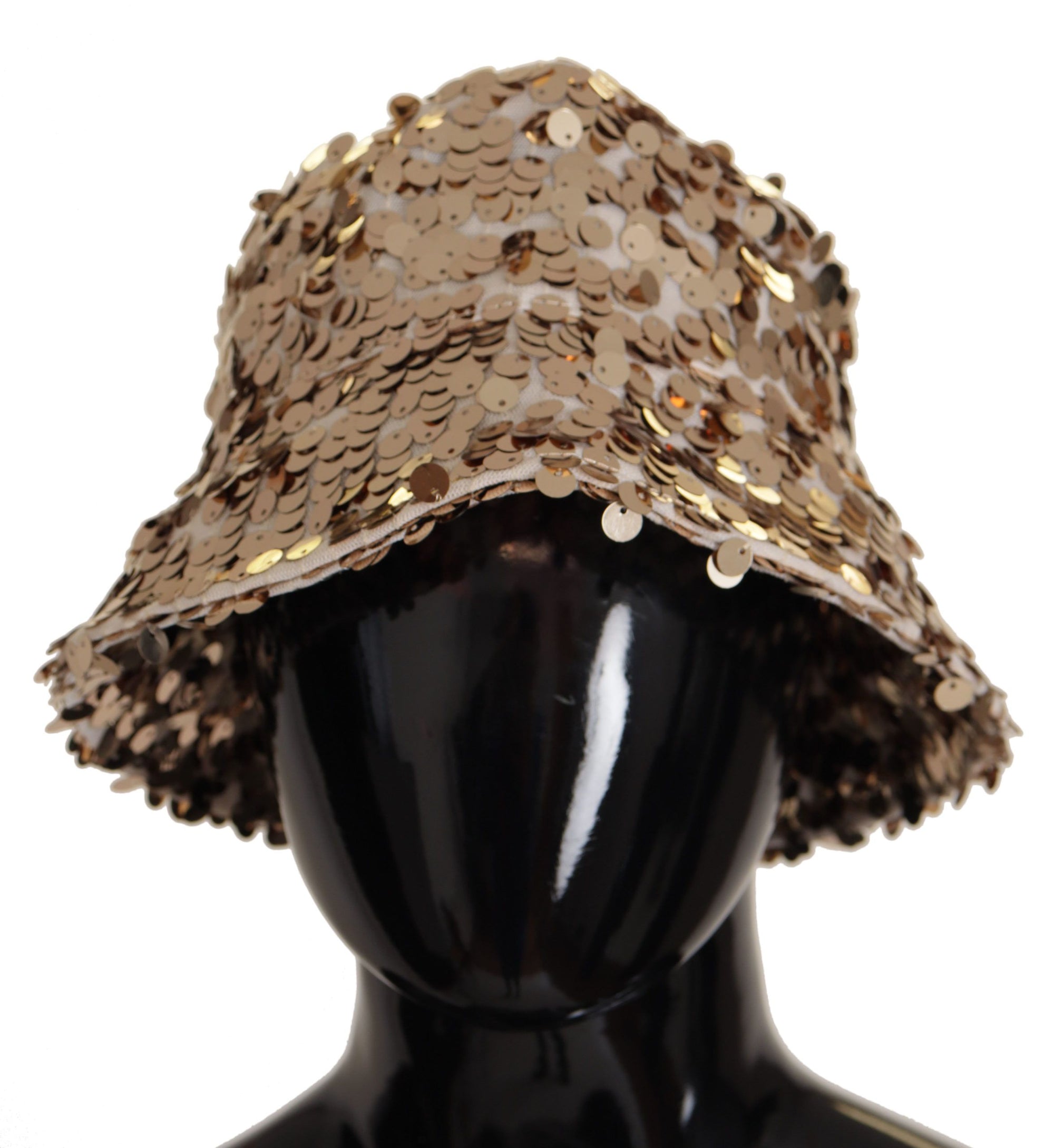 Dolce & Gabbana Gold Silk Sequin Embellished Designer Brim Bucket Hat - Maison Luxe