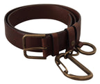 Dolce & Gabbana Brown Leather Gold Metal Buckle Carabiner Belt - Maison Luxe