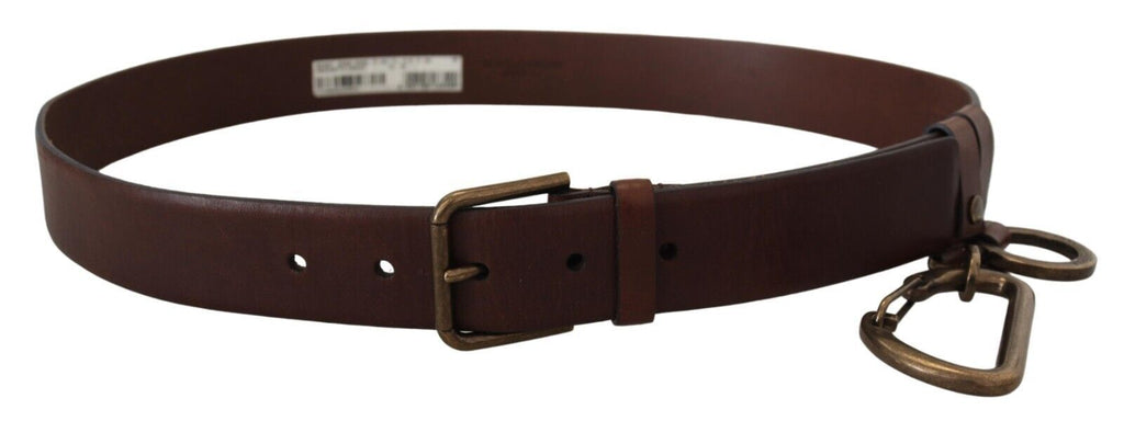 Dolce & Gabbana Brown Leather Gold Metal Buckle Carabiner Belt - Maison Luxe