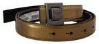 Dolce & Gabbana Gold Leather Silver Square Metal Buckle Belt - Maison Luxe