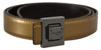 Dolce & Gabbana Gold Leather Silver Square Metal Buckle Belt - Maison Luxe