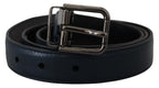 Dolce & Gabbana Blue Leather Silver Metal Buckle Vintage Belt - Maison Luxe