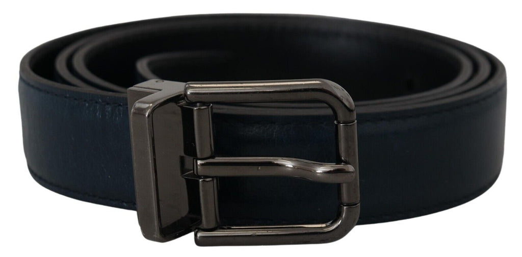 Dolce & Gabbana Blue Leather Silver Metal Buckle Vintage Belt - Maison Luxe