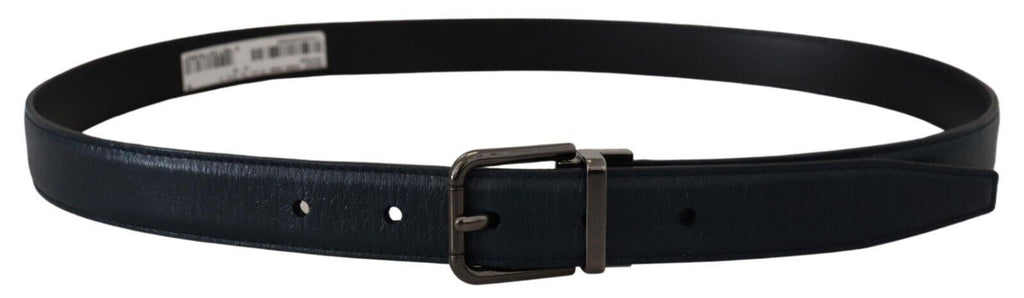 Dolce & Gabbana Blue Leather Silver Metal Buckle Vintage Belt - Maison Luxe
