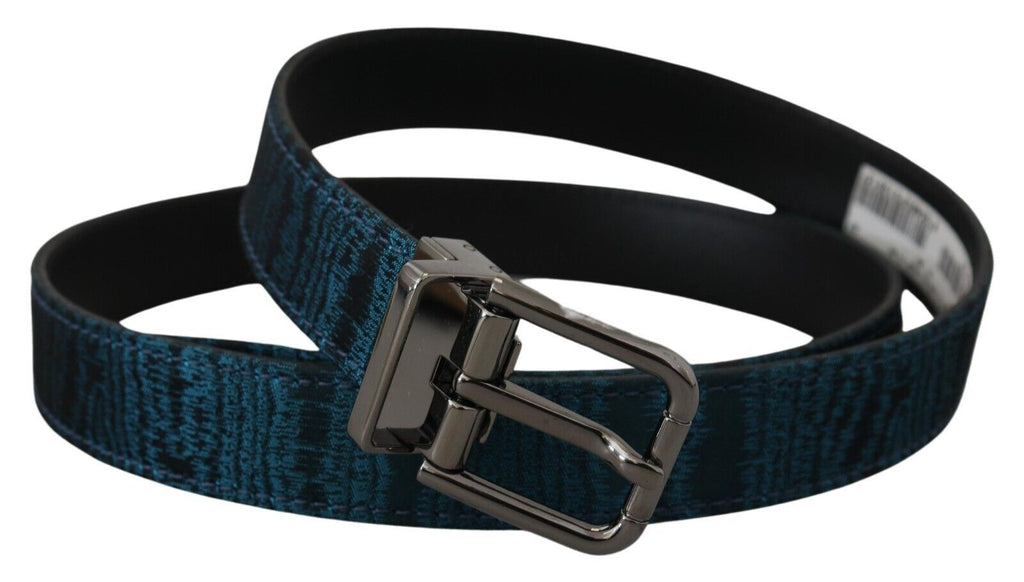 Dolce & Gabbana Blue Jacquard Moire Silver Metal Belt Men - Maison Luxe