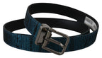 Dolce & Gabbana Blue Jacquard Moire Silver Metal Belt Men - Maison Luxe