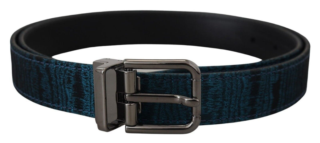 Dolce & Gabbana Blue Jacquard Moire Silver Metal Belt Men - Maison Luxe