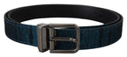 Dolce & Gabbana Blue Jacquard Moire Silver Metal Belt Men - Maison Luxe
