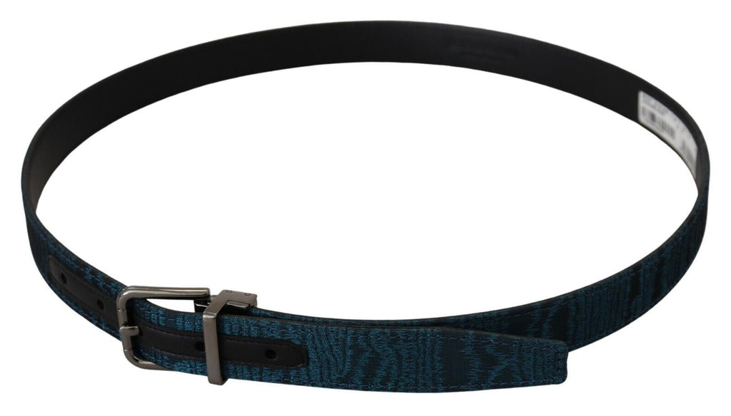 Dolce & Gabbana Blue Jacquard Moire Silver Metal Belt Men - Maison Luxe