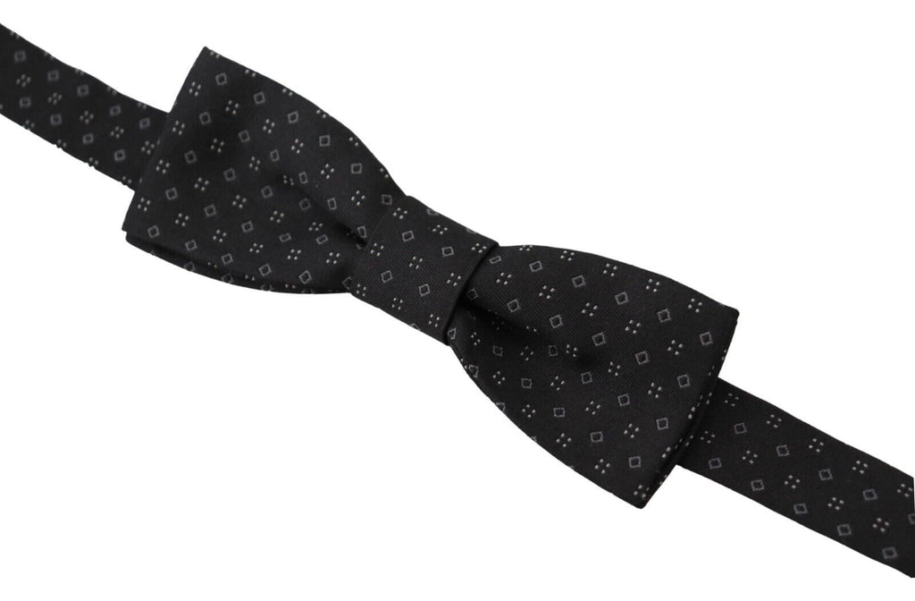 Dolce & Gabbana Black Pattern Silk Adjustable Neck Papillon Bow Tie - Maison Luxe