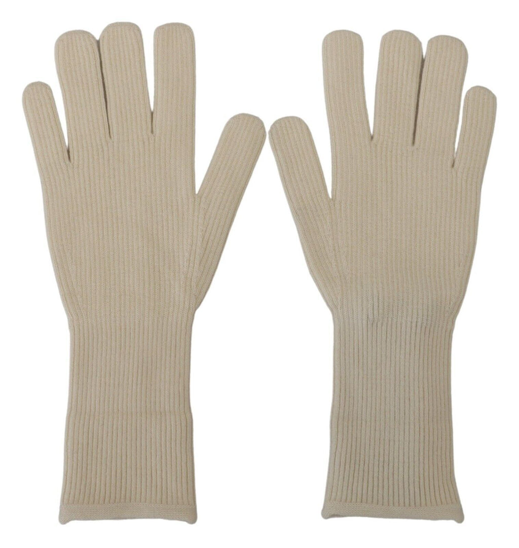 Dolce & Gabbana White Cashmere Knitted Hands Mitten Mens Gloves - Maison Luxe