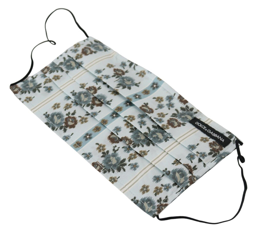 Dolce & Gabbana White Floral Cotton Pleated Elastic Ear Strap Face Mask - Maison Luxe