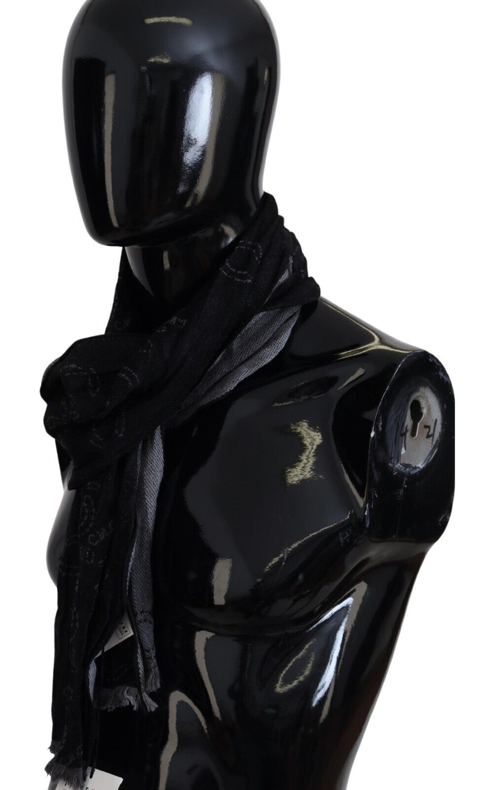 Costume National Black Grey Logo Print Men Neck Wrap Shawl Scarf - Maison Luxe
