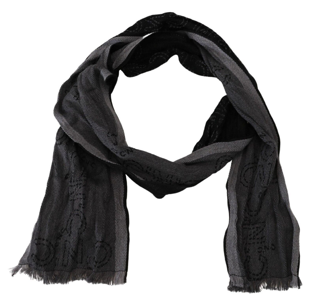 Costume National Black Grey Logo Print Men Neck Wrap Shawl Scarf - Maison Luxe