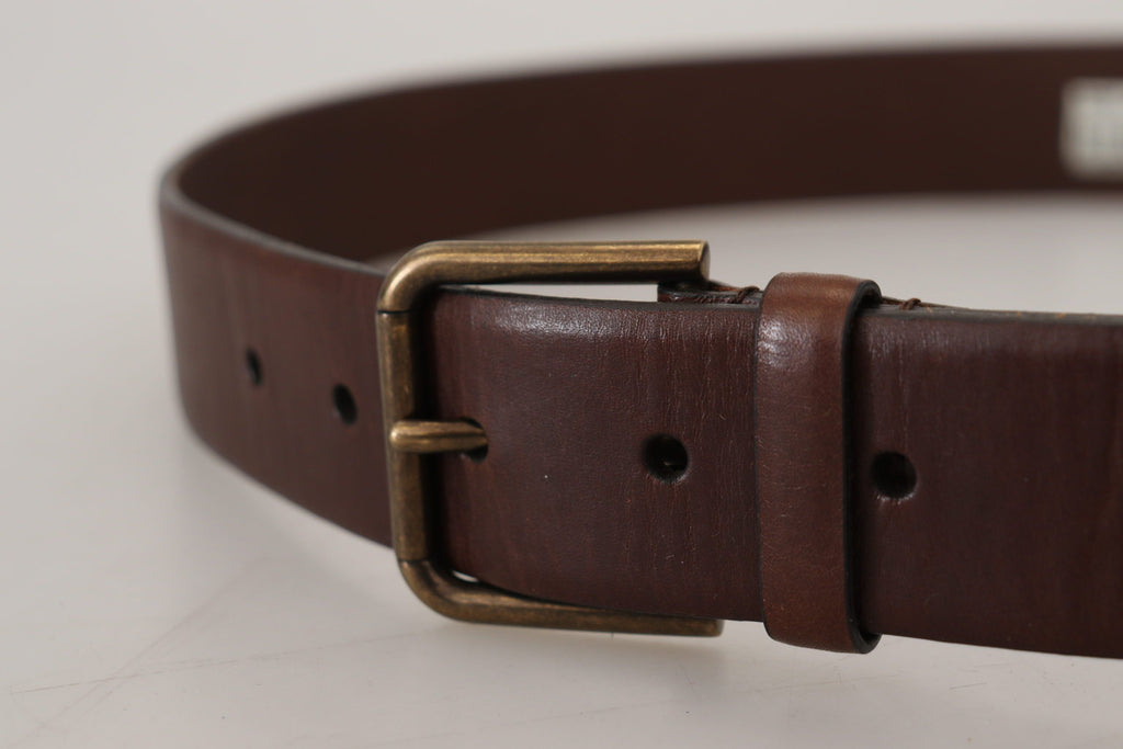 Dolce & Gabbana Brown Leather Gold Metal Buckle Carabiner Belt - Maison Luxe