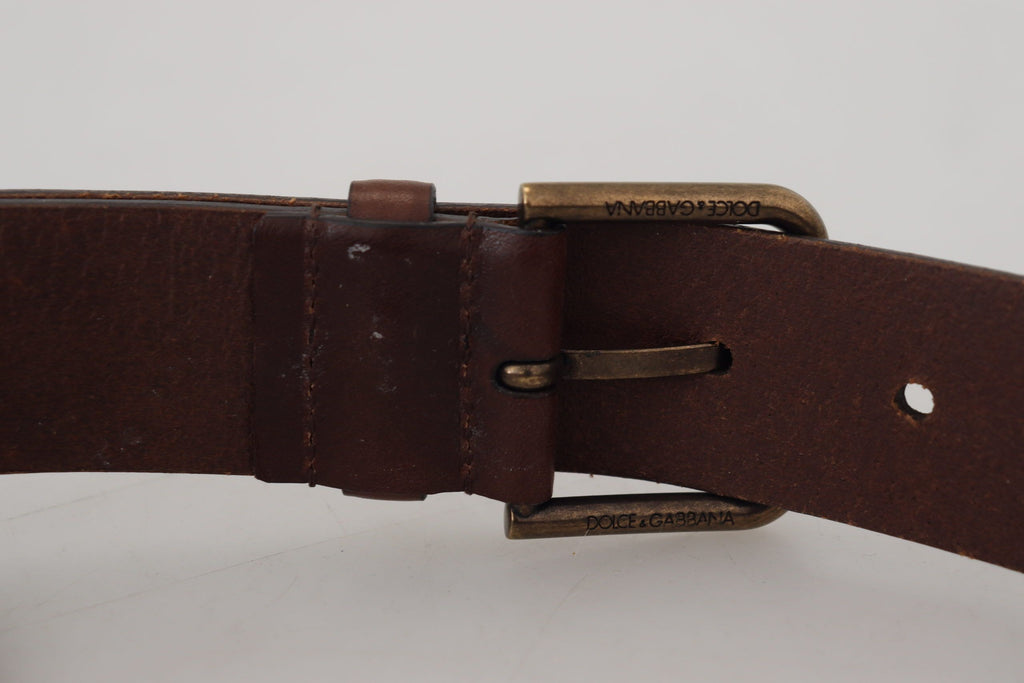 Dolce & Gabbana Brown Leather Gold Metal Buckle Carabiner Belt - Maison Luxe