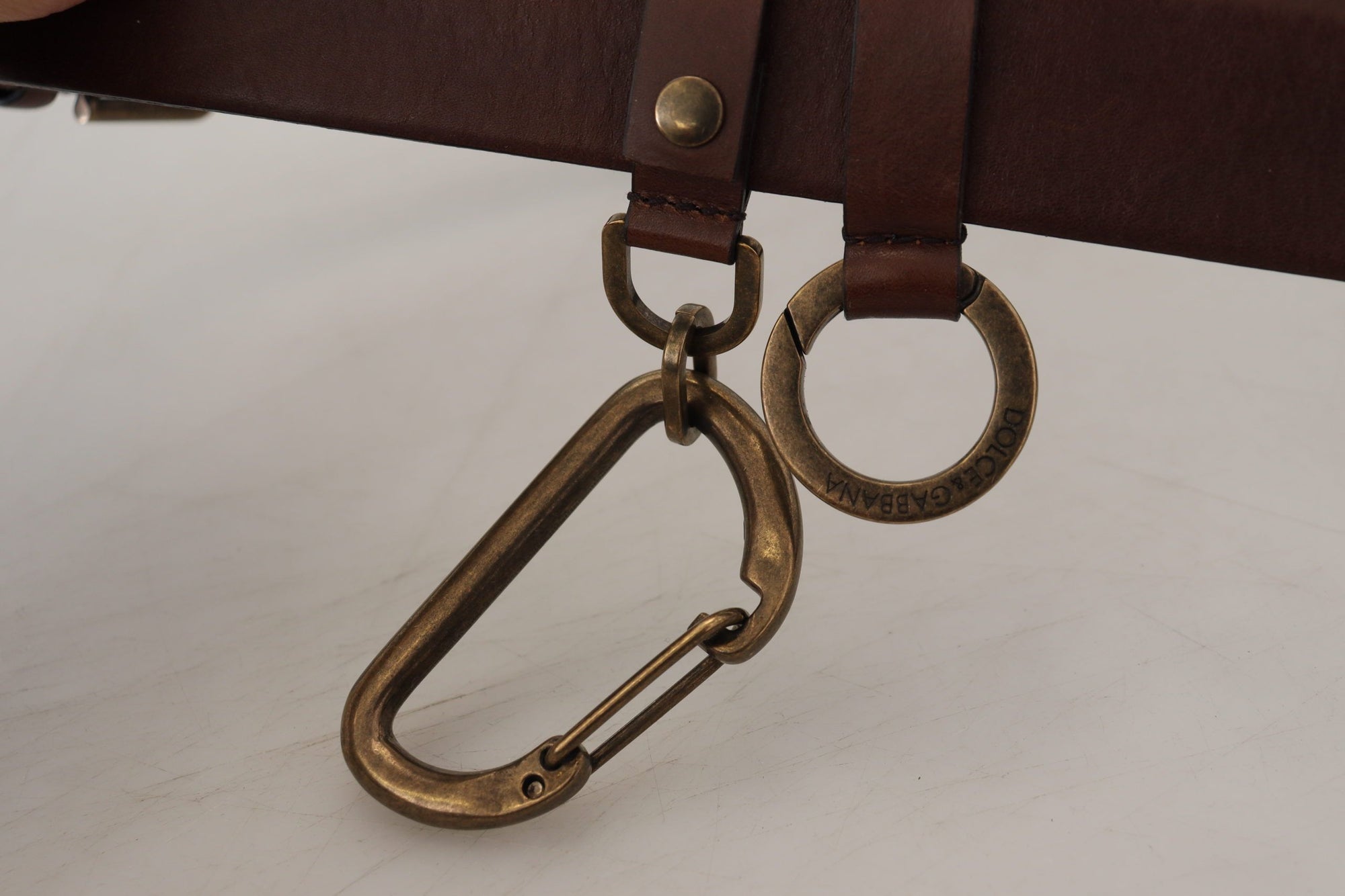 Dolce & Gabbana Brown Leather Gold Metal Buckle Carabiner Belt - Maison Luxe
