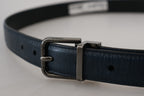 Dolce & Gabbana Blue Leather Silver Metal Buckle Vintage Belt - Maison Luxe