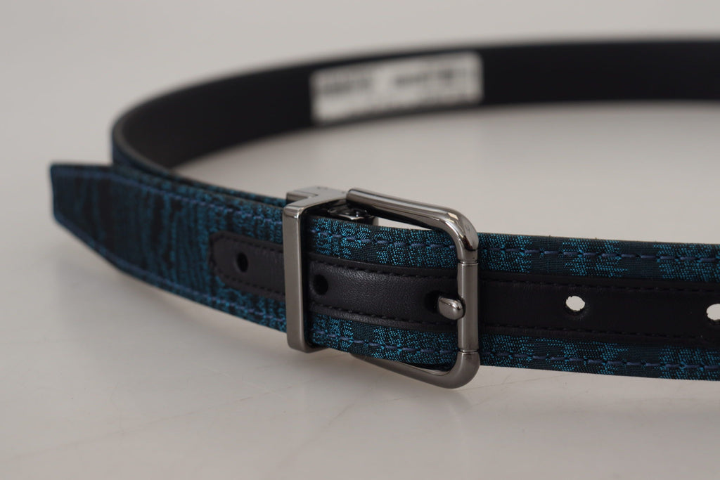 Dolce & Gabbana Blue Jacquard Moire Silver Metal Belt Men - Maison Luxe