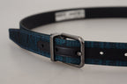 Dolce & Gabbana Blue Jacquard Moire Silver Metal Belt Men - Maison Luxe