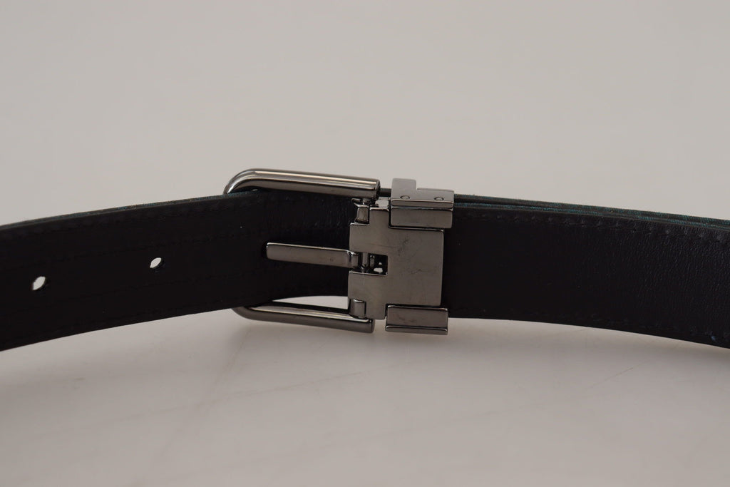 Dolce & Gabbana Blue Jacquard Moire Silver Metal Belt Men - Maison Luxe
