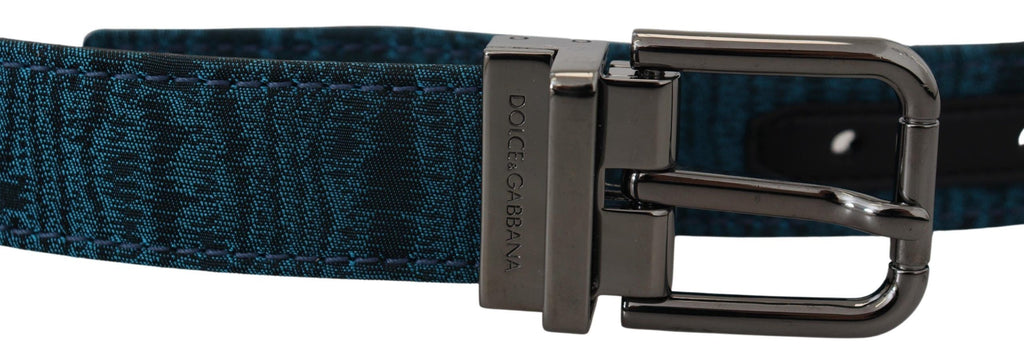 Dolce & Gabbana Blue Jacquard Moire Silver Metal Belt Men - Maison Luxe