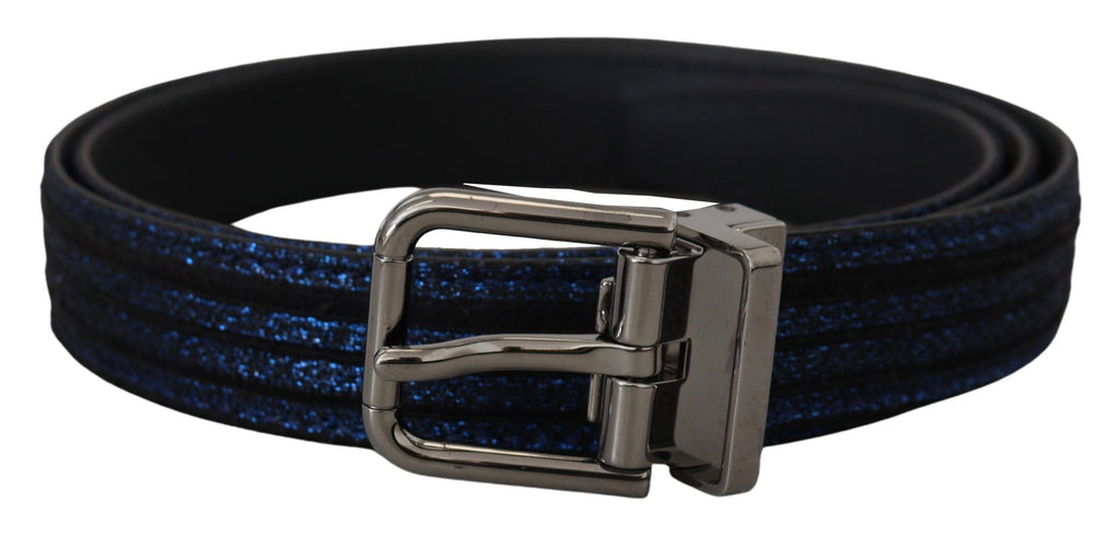 Dolce & Gabbana Blue Jacquard Stripe Silver Buckle Belt - Maison Luxe