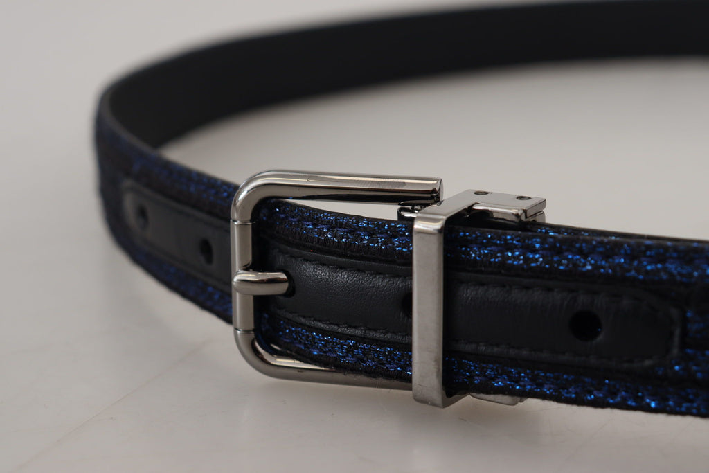 Dolce & Gabbana Blue Jacquard Stripe Silver Buckle Belt - Maison Luxe