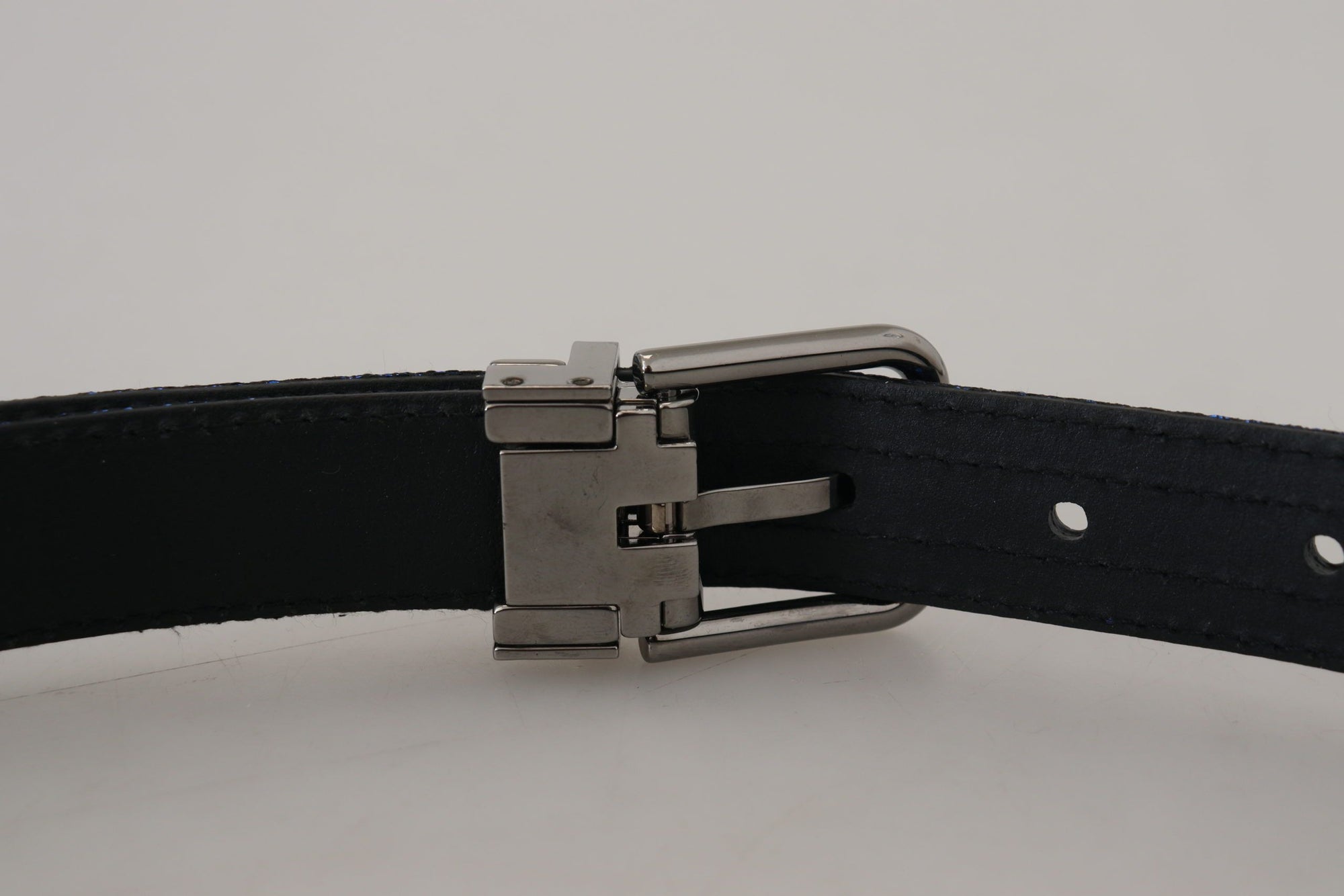 Dolce & Gabbana Blue Jacquard Stripe Silver Buckle Belt - Maison Luxe