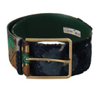 Dolce & Gabbana Green Jaquard Embroid Leather Gold Metal Belt - Maison Luxe