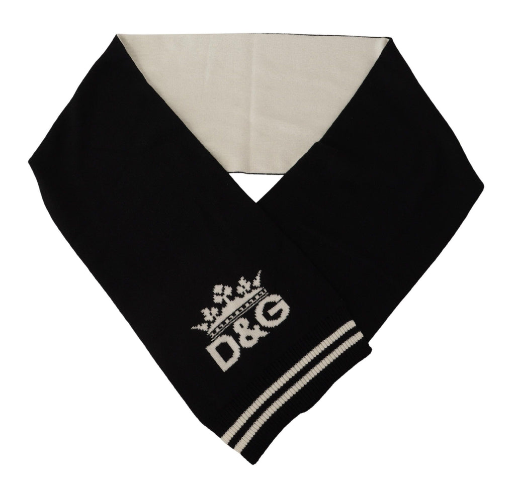 Dolce & Gabbana Black White Cotton DG Printed Cashmere Shawl Scarf - Maison Luxe
