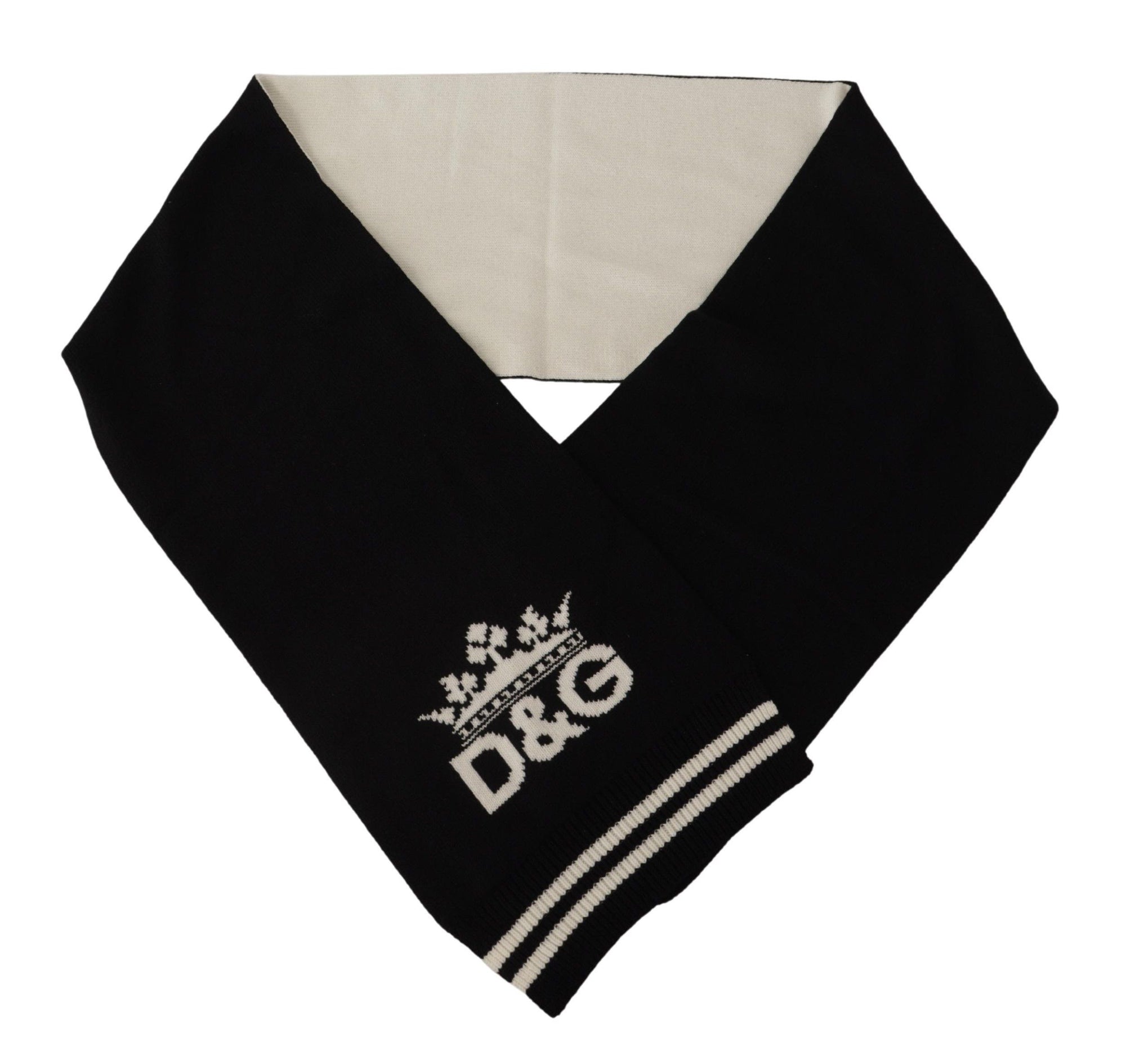 Dolce & Gabbana Black White Cotton DG Printed Cashmere Shawl Scarf - Maison Luxe