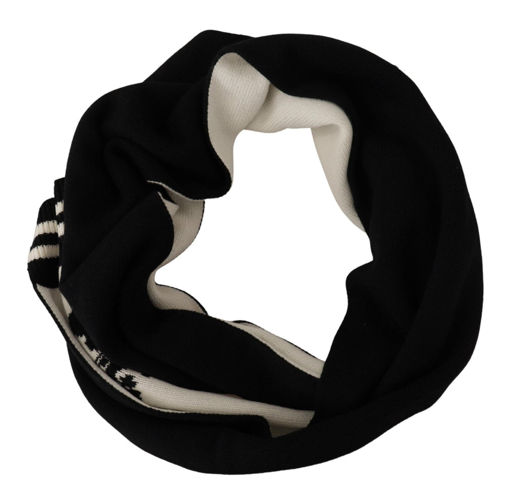 Dolce & Gabbana Black White Cotton DG Printed Cashmere Shawl Scarf - Maison Luxe