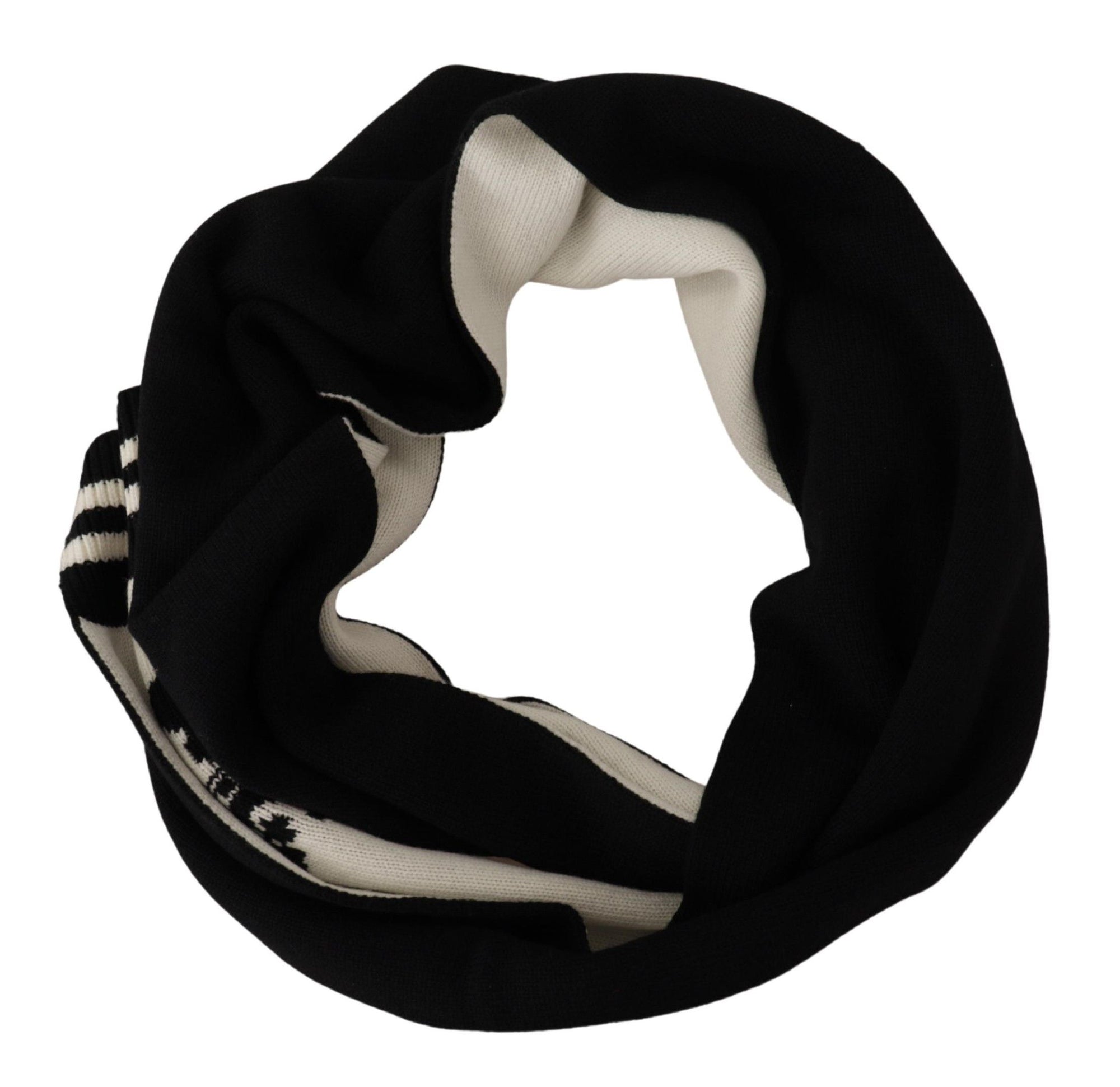 Dolce & Gabbana Black White Cotton DG Printed Cashmere Shawl Scarf - Maison Luxe