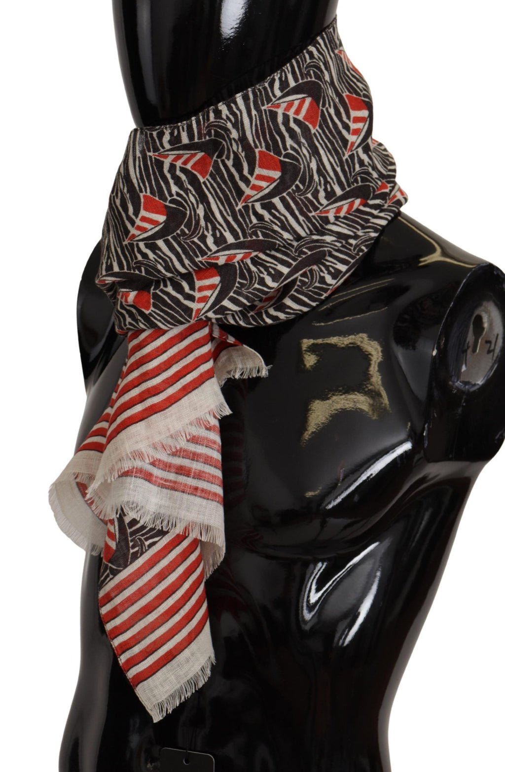 Dolce & Gabbana Black Red Linen Sailboat Stripe Print Shawl Scarf - Maison Luxe