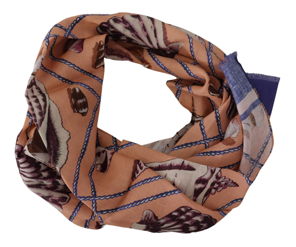 Dolce & Gabbana Blue Linen Seashell Pattern Mens Wrap Shawl Scarf - Maison Luxe