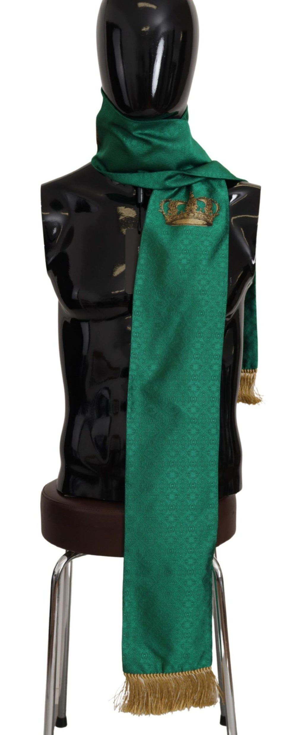 Dolce & Gabbana Green Crown Embroidered Shawl Fringe Blend Silk - Maison Luxe
