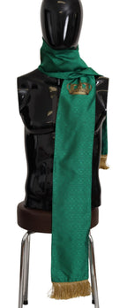 Dolce & Gabbana Green Crown Embroidered Shawl Fringe Blend Silk - Maison Luxe