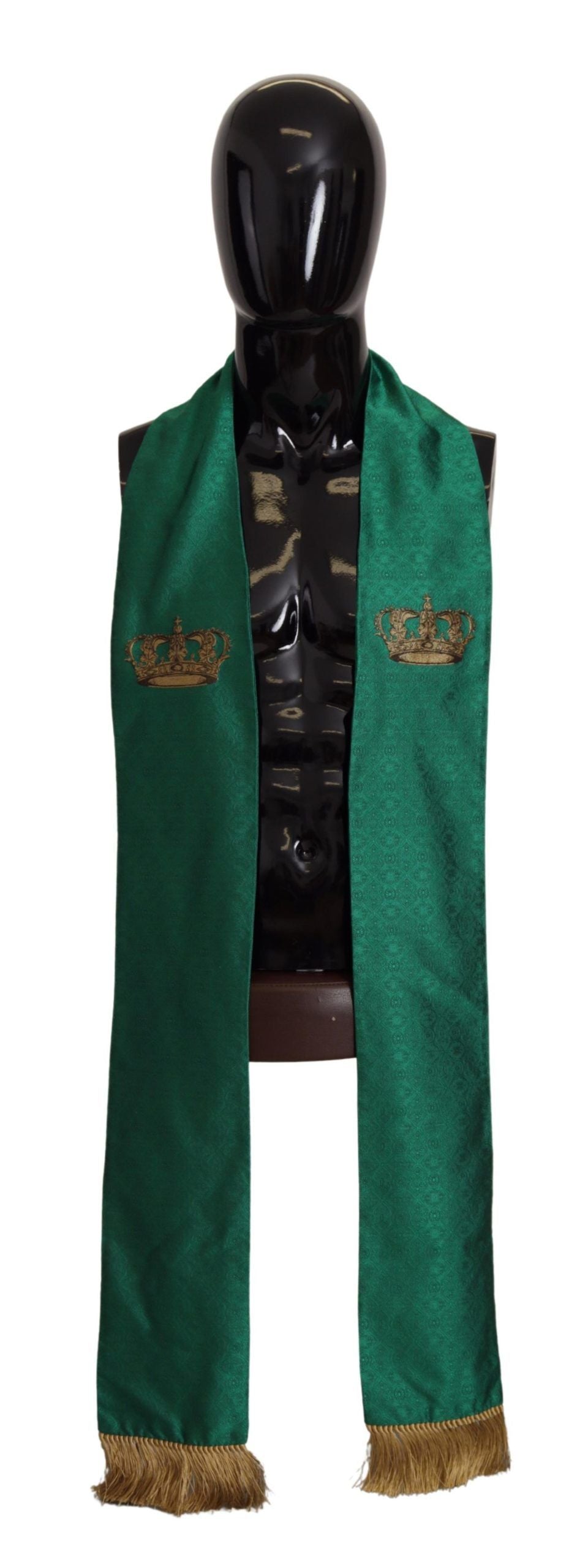 Dolce & Gabbana Green Crown Embroidered Shawl Fringe Blend Silk - Maison Luxe