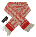 Dolce & Gabbana White Red Coral Print Shawl Wrap Fringe Scarf - Maison Luxe