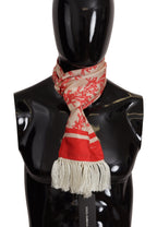 Dolce & Gabbana White Red Coral Print Shawl Wrap Fringe Scarf - Maison Luxe