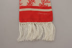 Dolce & Gabbana White Red Coral Print Shawl Wrap Fringe Scarf - Maison Luxe